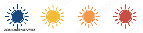 Sun Variation Array: A captivating visual array of sun icons, each radiating a unique hue of warmth and vibrancy, illustrating the essence of light and energy.