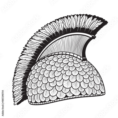 Ancient Roman Gladiator Helmet Sketch with Plume.