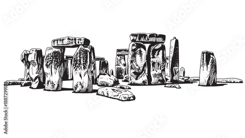 Ancient prehistoric stone circle monument with massive upright megaliths forming a ring at a historic site.