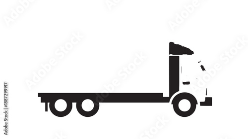 Side silhouette of a flatbed truck trailer for industrial transport in a simple side view.