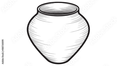 Minimalist line art illustration of a round ceramic vase with subtle curves and outline.