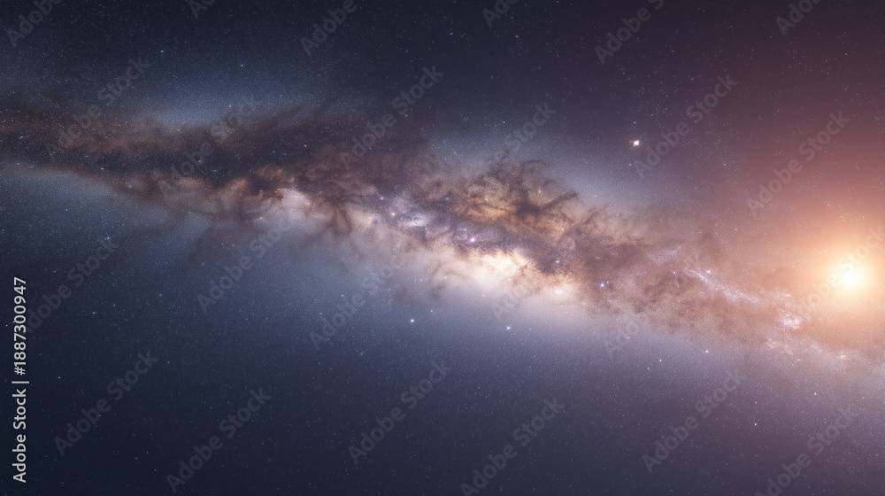 Obraz premium Bright glowing galactic core and dense star field of the Milky Way seen in space with colorful dust and cosmic light.