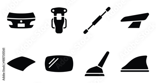 Car body parts and exterior elements on transparent background vector icons