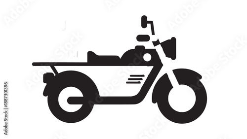 Minimal black silhouette of a cruiser motorcycle in a flat vector illustration.