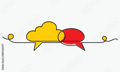 Continuous one line drawing of speech bubble, vector minimalist linear illustration made of single line