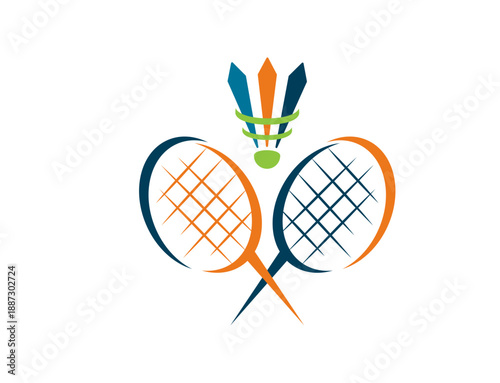 Two Badminton Rackets and Shuttlecock Sport Logo Design
