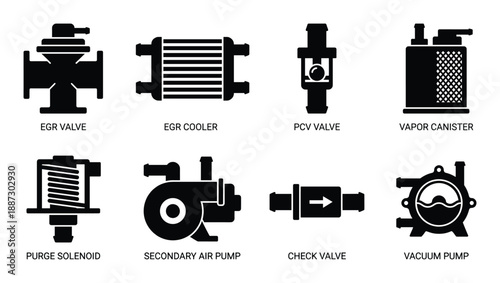 Set of emission control parts and components, automotive exhaust system elements