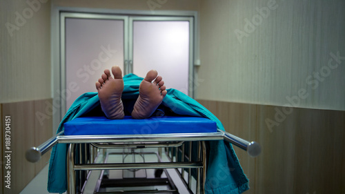 Картината върху платно The deceased was in the hospital morgue.