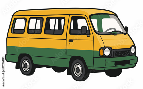 Yellow and Green Public Transport Minibus