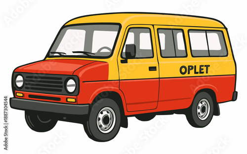 Classic Red and Yellow Oplet Minibus Illustration
