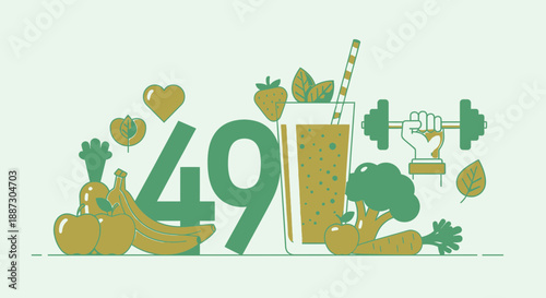 Forty Nine Healthy Food and Drinks Illustration.