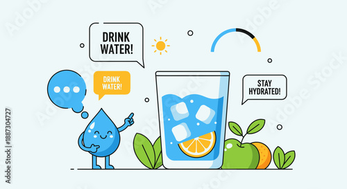 Glass of Water with Ice and Lemon.