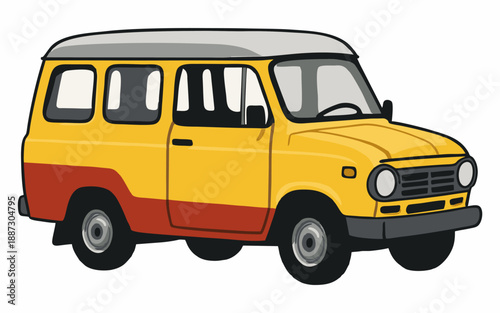 Retro Yellow and Red Minibus Cartoon Illustration