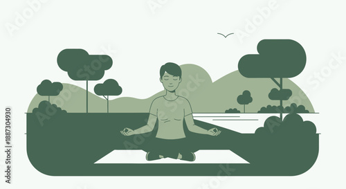Man Meditating in Lotus Position Serene.