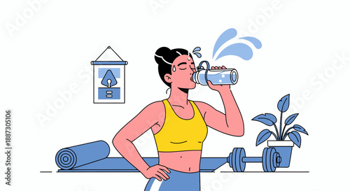 Woman Drinking Water After Fitness Exercise.