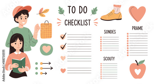 To Do Checklist with Cartoon Characters.