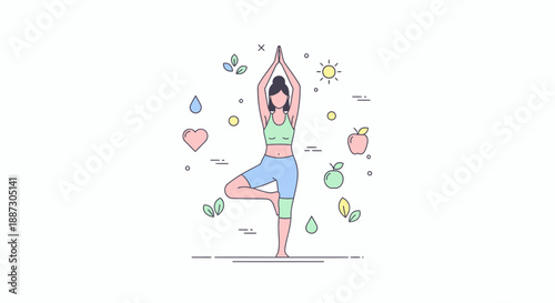 Woman Practicing Yoga in Tree Pose Position.