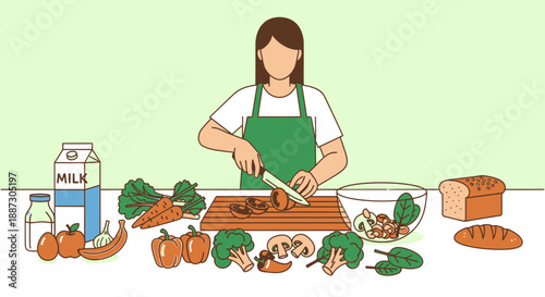 Woman Preparing Healthy Meal in Kitchen.