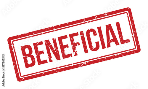 Beneficial rubber stamp on transparent background, grunge style, red color