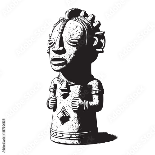 Monochrome African bust sculpture wearing headphones with a modern artistic vibe.