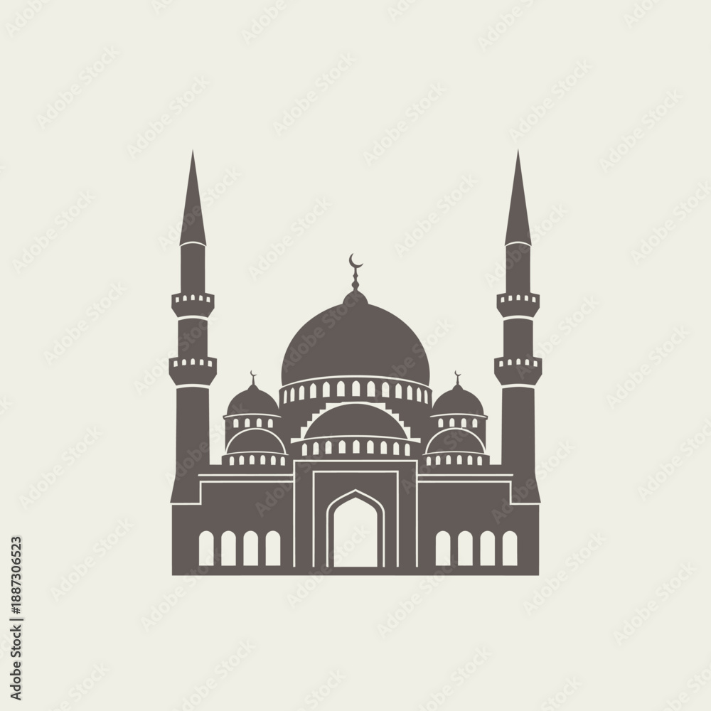 Fototapeta premium Islamic Mosque Silhouette Landmark Flat Vector Illustration