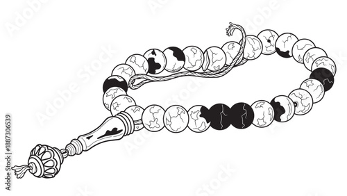 Handmade Beaded Rosary Necklace with Cross and Monochrome Beads for Prayer and Sacred Devotion.