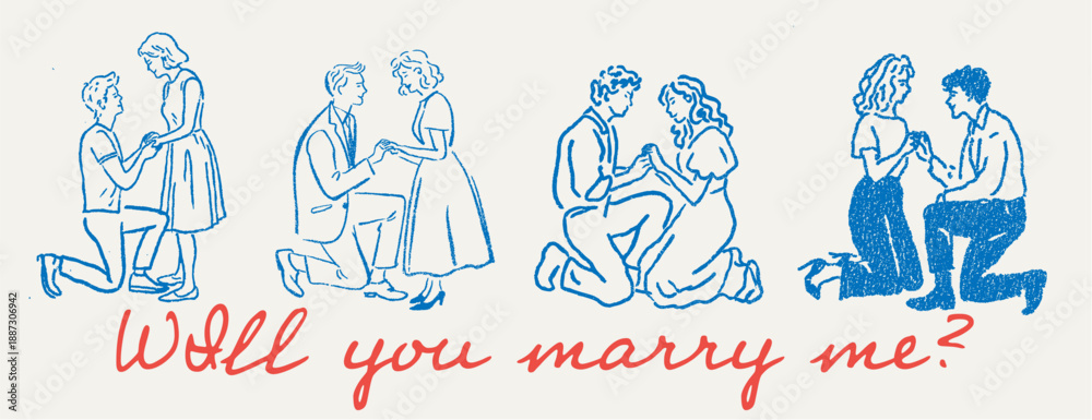 Fototapeta premium Hand drawn romantic couples celebrating love and relationships for valentines day illustrations and designs
