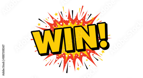 Bold Yellow Win Text with Explosion.