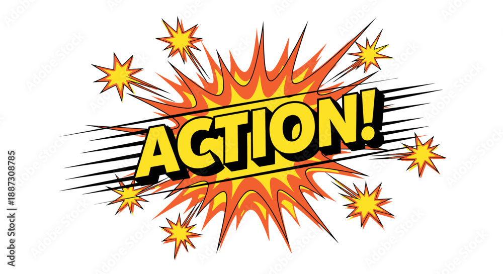 Fototapeta premium Comic Style Action Text with Explosion.