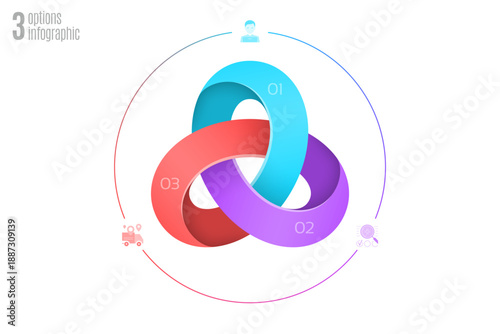 Circular diagram template with 3 options, infographic vector illustration.