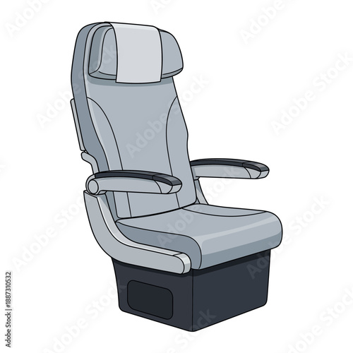 Modern airplane seat with headrest and armrests