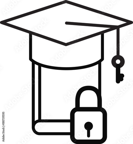 combination of book, mortarboard,padlock and a key as a symbol of education unlocking  access to wisdom