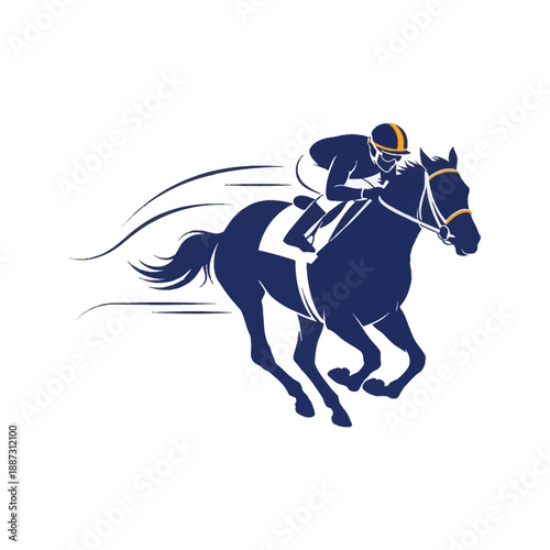 Professional horse racing silhouette in a stylized flat design. Bold and clean vector illustration for sports marketing. Fully editable and isolated on background