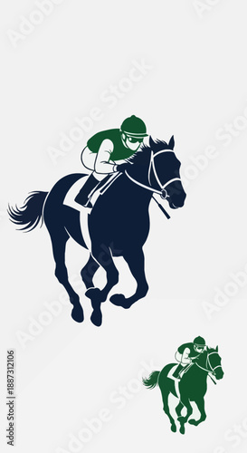Strong jockey silhouette vector in a minimalist logo style. High contrast flat design for professional branding. High-quality editable graphic for sports and luxury brands
