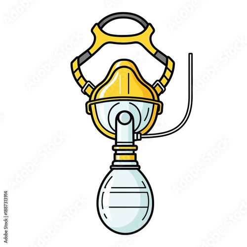 Yellow breathing mask with tube and bag