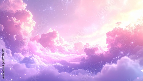 幻想的な雲海と星空のコピースペースあり背景素材 パステルパープルのゆめかわいい抽象イメージ
