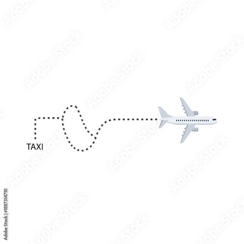 Airplane flying on dotted line route, taxi service concept
