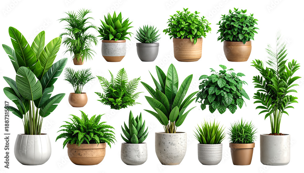 Fototapeta premium Minimal Indoor Plant In Pot Lifestyle Objects Isolated White