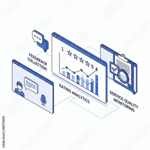 Service Quality: Service quality assessment visualized, representing a data driven approach, showcasing feedback collection, rating analytics and monitoring