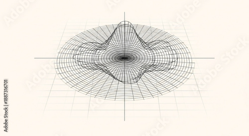 Wireframe star shape with grid pattern and axis lines on a beige background for design and technology concepts