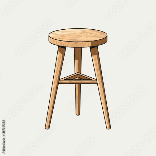 Minimalist wooden stool with three legs