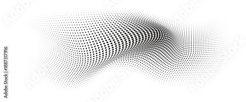 Flowing Wave Dot Halftone Pattern: Curve Gradient Shape on Transparent Background. Suitable for AI, Tech, Network, Digital, Science, and Technology Themes.