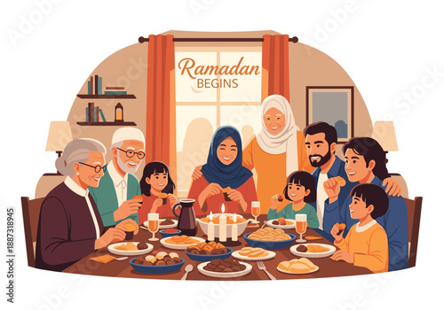 A heartwarming scene of a multi-generational family enjoying a meal together. Ideal for illustrating concepts of togetherness, family values, and conn