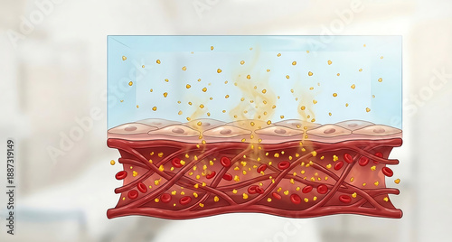 Medical Cross-Section Illustration of Peritoneal Dialysis: Toxin Diffusion from Capillaries to Dialysate