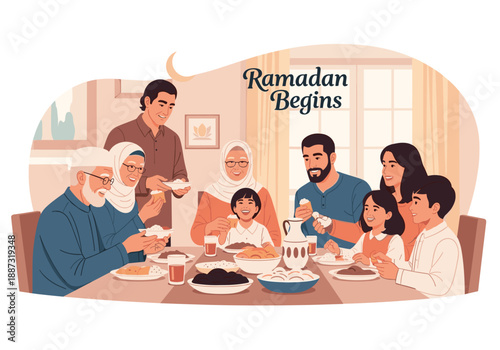 A heartwarming illustration of a family enjoying a meal together. This image evokes feelings of togetherness and can be used to represent family value