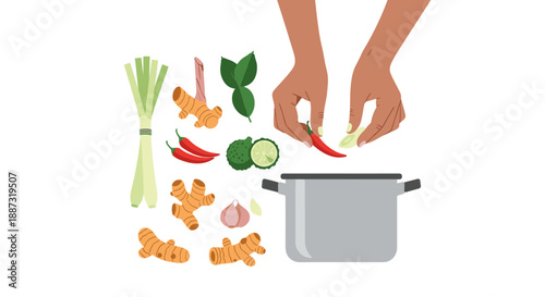 A vibrant, flat-lay illustration of herbs and spices. Perfect for food blogs, recipe websites, or health and wellness marketing materials.