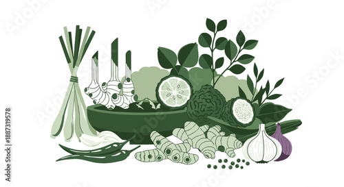 A charming illustration of various green vegetables, perfect for representing healthy eating, organic farms, or cooking-related content. The soft tone