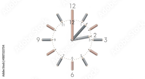 Pencils arranged like clock hands on white background with numbers