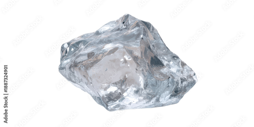 Obraz premium A Realistic 3d Render of a Single Irregularly Shaped Clear Ice Cube with Detailed Reflections and Refractions Isolated on a Transparent Background.
