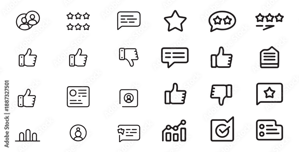Fototapeta premium Customer review and feedback icons set data analysis profile rating social media engagement elements